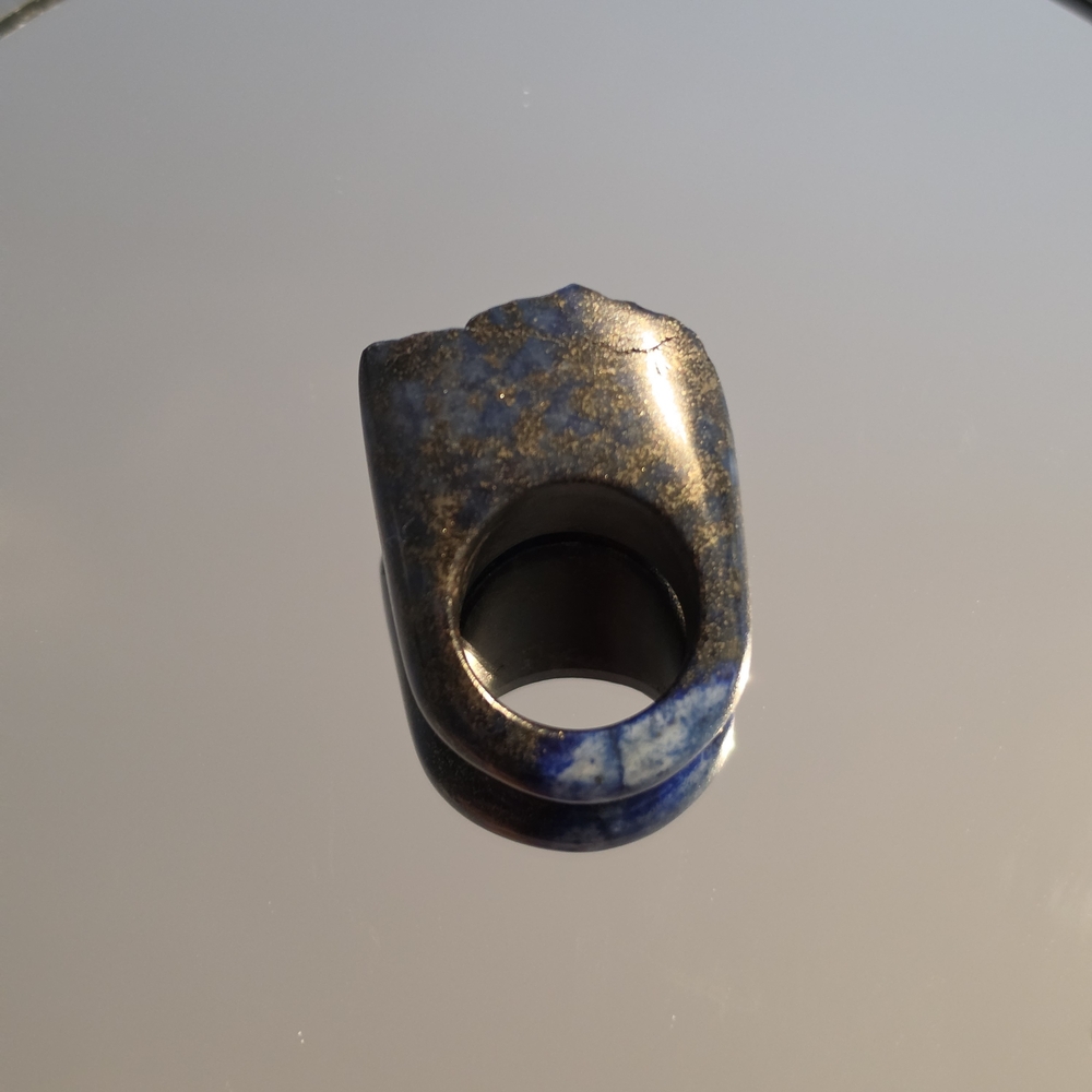 Carved Lapis Lazuli Chunky Band Ring Real Stone Pyrite Inclusions Size 7 - Picture 11 of 15